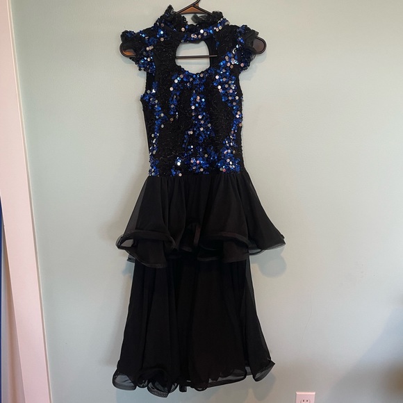 SOLD ♥️ Costume Gallery blue and black sequin high-low dance costume - Picture 2 of 9